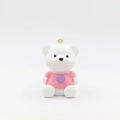 Detail of cartoon bear keychain featuring pink knitted sweater and purple heart pattern - Doll Only Style / Pink