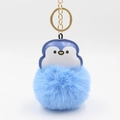Creatieve blauwe pinguïn pompon sleutelhanger met gouden ketting en pluche bal - Blauw