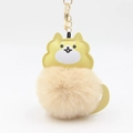 Detail of Shiba Inu plush keychain with faux fur pompom and golden metal ring - Beige Khaki