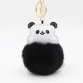 Cute panda pom pom keychain with fluffy black faux fur and golden metal ring - 10x8cm / Black