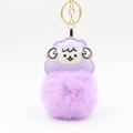 Purple cartoon sheep plush pom pom keychain with gold ring for bags and car keys - Light Purple