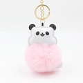 Cute panda head plush pom-pom keychain with pink faux fur and gold metal ring - 10x8cm / Light Pink