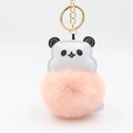 Cartoon panda plush ball keychain with pink pompom and gold-plated metal hardware - 10x8cm / Pink