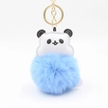 Cute panda head keychain with sky blue plush pom pom and golden metal link chain - 10x8cm / Blue