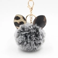 Creative plush pompom keychain with leopard ears and gold metal clasp for bag decor - Frost Black