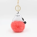 Llavero de pájaro de dibujos animados blanco creativo con un pompón de piel sintética - Naranja