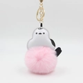 Cute long-tailed tit plush pompom keychain with white faux leather and pink faux fur - Light Pink