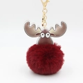 Burgundy faux fur reindeer keychain with golden hardware for bags and accessories - Burgundy