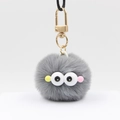 Porte-clés chenille gris de 4cm en fourrure avec de grands yeux pour sacs à main - Gris