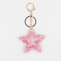 Glitzernder rosa Stern Schlüsselanhänger mit Pailletten und goldenem Metallclip für Taschen - Stern mit Verschluss / Rosa