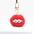 Cute red plush caterpillar ball keychain with big eyes and golden metal hook for bags - Red