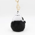 Cute bird plush pompom keychain with white PU leather and black fluffy fur ball charm - Black