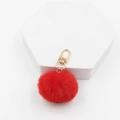 Porte-clés pompon rouge en fausse fourrure de 4cm avec fermoir doré pour sacs - Rouge