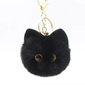 Schattige zwarte pluche kattenkop sleutelhanger met gouden veersluiting op wit - Zwart