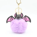 Colorful bat pom-pom keychain with faux fur ball and gold metal ring in pink and purple - Light Purple
