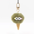 Creative army green plush ice cream keychain with big eyes and waffle cone design - Army Green