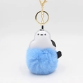Detail of penguin plush keychain with blue faux fur ball and gold lobster clasp - Sky Blue