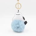 Detail of penguin plush keychain with light blue pom-pom and golden metal ring - Haze Blue