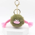 Detail of cute olive green plush keychain with funny pink lips and gold lobster clasp - Army Green