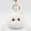 Schattige witte pluche kattenkop sleutelhanger met zacht imitatiebont en gouden haak - Wit