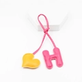 Cute PU leather keychain with pink letter H and yellow heart charm for bags and cars - Yellow And Rose Pink