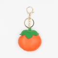 Portachiavi in ecopelle a forma di cachi con foglie verdi e moschettone in metallo dorato - Cachi Arancione (con Fibbia)