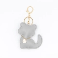 Porte-clés chat mignon en similicuir gris avec chaîne dorée et fermoir mousqueton - Porte-clés Gris