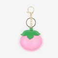 Portachiavi a forma di pesca in pelle rosa con foglia verde e gancio in metallo oro - Pesca Rosa (con Fibbia)