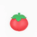 Detail of red persimmon leather pendant with green leaves and premium stitching - Red Tomato (without Buckle)