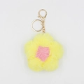 Porte-clés fleur en fausse fourrure avec cœur rose et mousqueton doré chic - Jaune