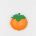 Macro view of bright orange leather persimmon charm with green leaves and yellow stitching - Orange Persimmon (without Buckle)