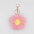 Porte-clés fleur de tournesol en fourrure rose avec centre jaune et fermoir doré - Rose