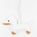 Porte-clés mignon en cuir PU blanc et marron en forme de teckel pour sac à main - Blanc