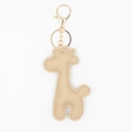 Detailed close-up of beige giraffe leather keychain with golden hardware and fine stitching - With Keychain / Khaki