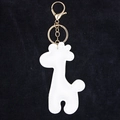 Detail of white PU leather giraffe keychain with golden metal lobster clasp and ring - With Keychain / White