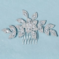 Silver leaf hair comb with sparkling zircon marquise stones for bridal wedding styling - Flower Leaf Design (HS-J6402) / Silver