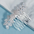 Silver 10-tooth bridal hair comb with marquise and square cut sparkling zircons - Marquise Arrangement (HS-J6800S) / Silver