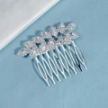 Exquisite silver bridal hair comb with leaf-shaped marquise zircon crystals - Seven-Tooth Leaf Style (HS-J6801S) / Silver
