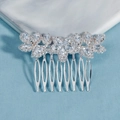 Silver bridal hair comb featuring floral zircon crystals and elegant rhinestones - Pear Marquise Inlay (HS-J6802S) / Silver
