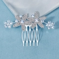 Elegant silver flower hair comb with zircon crystals for bridal wedding hairstyles - Five-Tooth Floral Theme (HS-J6872S)