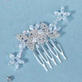 Elegant silver bridal hair comb with marquise and round cut shimmering cubic zirconia - Five-Tooth Floral Leaf Comb (HS-J6876S)