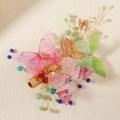 Detalle de horquilla de mariposa de colores con perlas y base dorada - Estilo Pinza (HS-J7296G)