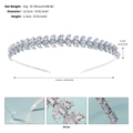 Detail view of silver zircon headband showing weight 21g and 12.5cm diameter specs - Geometric Zircon Patchwork Style (TS-J3404S) / Silver