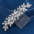 Peigne à cheveux de mariée argenté avec vigne de feuilles en cristal et strass brillants - Style de Vigne de Fleur Tissé à la Main Argent (HS-J7043S)