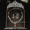 Detail showing bridal jewelry set dimensions and weights for crown necklace and earrings - Bridal Three-Piece Set (ZUHE-057S) / Silver
