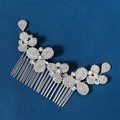 Peigne à cheveux de mariée exquis en argent avec strass floraux étincelants - Style Fleur à Cinq Pétales Plein Strass Argent (HS-J6761S)