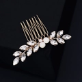 Peigne à cheveux de mariée exquis avec strass et pierres blanches en forme de feuille dorée - Style de Branche et Feuille Strass Opale Base Or (HS-J6265)