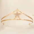 Eleganter goldener Pentagramm-Kronen-Haarreif mit glitzernden Strasssteinen für Bräute - Gold Stern Stil (TS-J3409G)