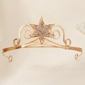 Sparkling gold star crown hair accessory with brilliant rhinestones for princess costumes - Gold Scroll Star Style (TS-J3410G)