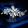 Elegant bridal crystal hair comb with marquise and teardrop rhinestones on silver metal base - Intricate Plant Leaf Style (HS-J7328S) / Silver